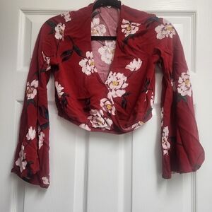 Floral Red Wrap Top